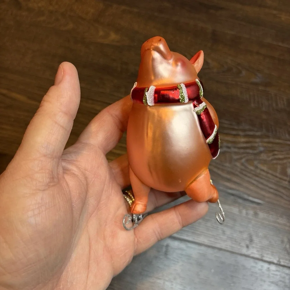 Glass Blown Pink Pig Ice Skating Ornament Christmas Tree‎ Vintage